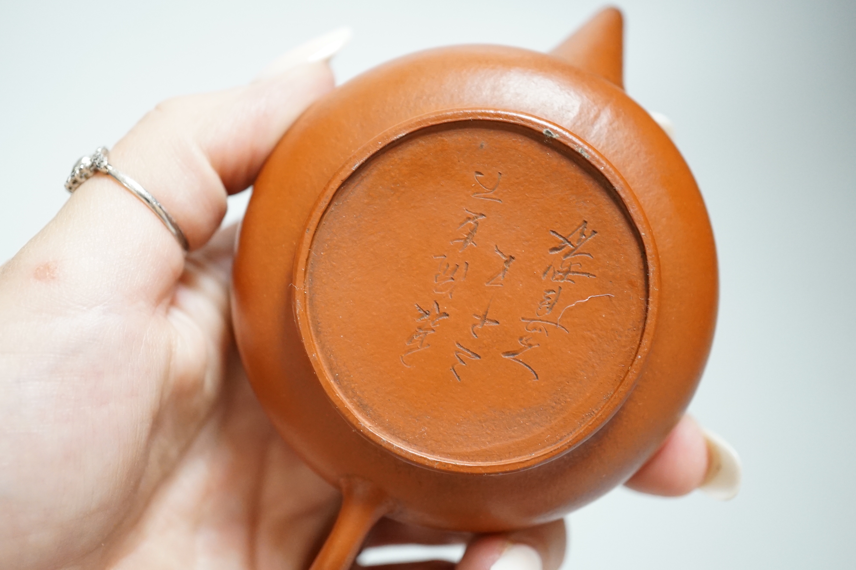 Five Chinese Yixing small teapots, probably 19th/20th century, one cover lacking